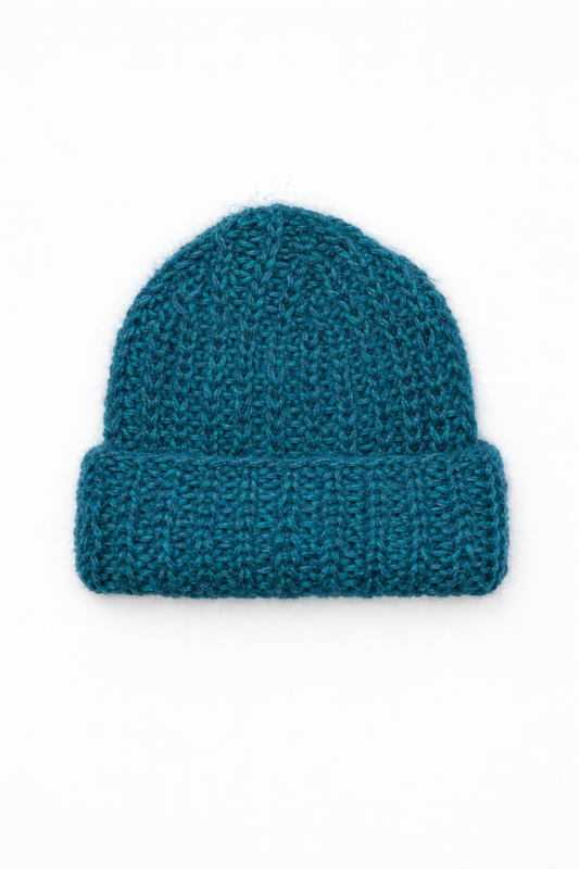 HANDKNITTED BEANIE ALPACA SILK MERINO DEEP PETROL