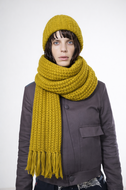 HANDKNITTED BEANIE ALPACA SILK MERINO MUSTARD YELLOW